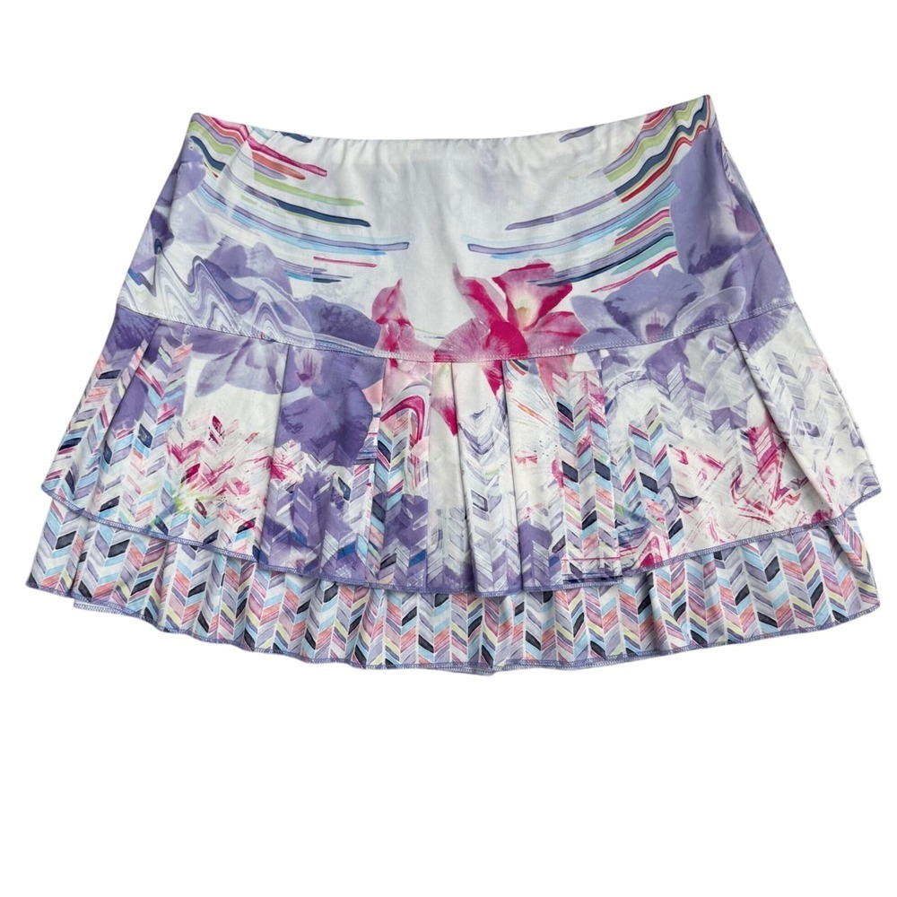 Lucky in Love Two Tiered Pleated Tennis Golf Skort Flower Geometric XL - Picture 3 of 6